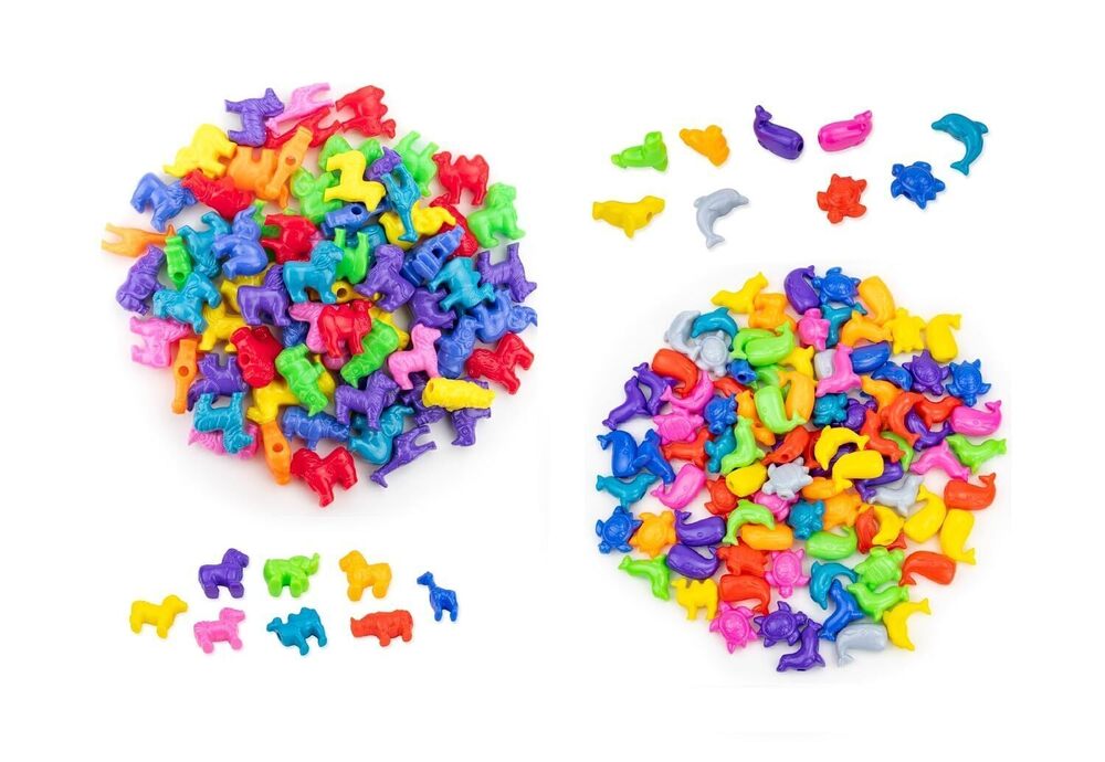 5764 Animal Shaped Beads – Combo Pack Marine + Zoo Safari Plastic Pony Bead